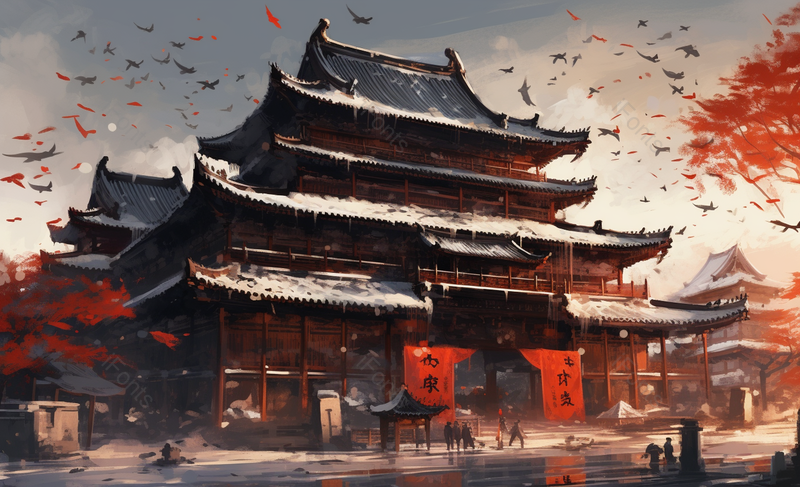 小雪瑞雪腊八节气故宫宫殿国潮中国风祥云天空浪漫背景,插画/手绘图,插画/手绘图库,插画/手绘图下载,插画/手绘